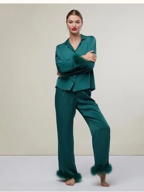 NWT RACHEL PARCELL 2 Piece Pajama Set Women's Small Green Fur